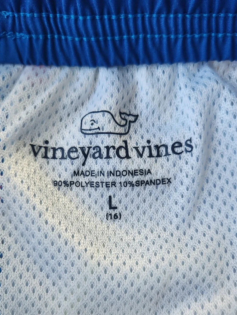 Vineyard Vines Blue Sailboat Print Boys Swim Trunks with Pink Drawstring